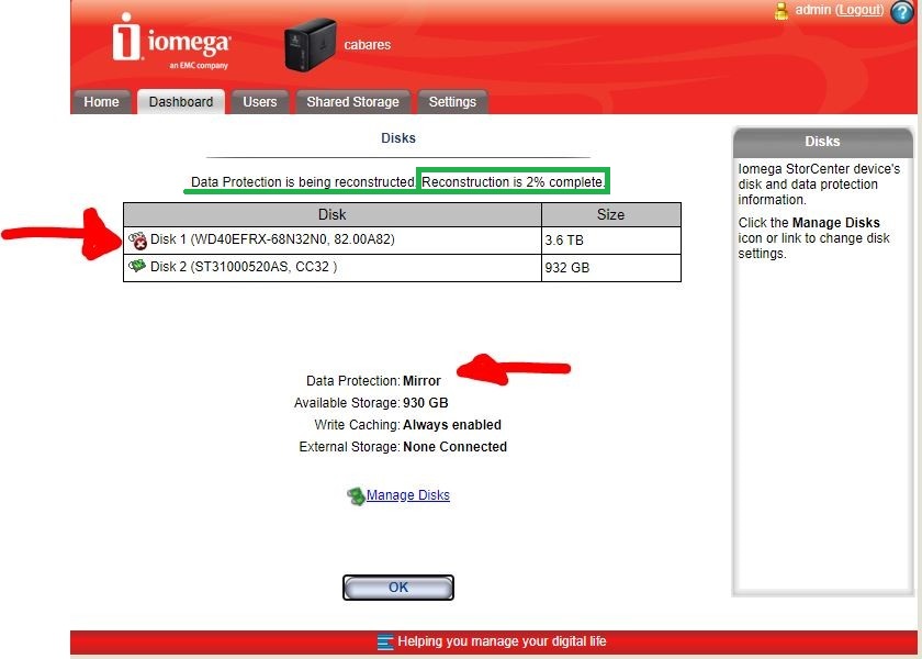 iomega storcenter ix2-6 display