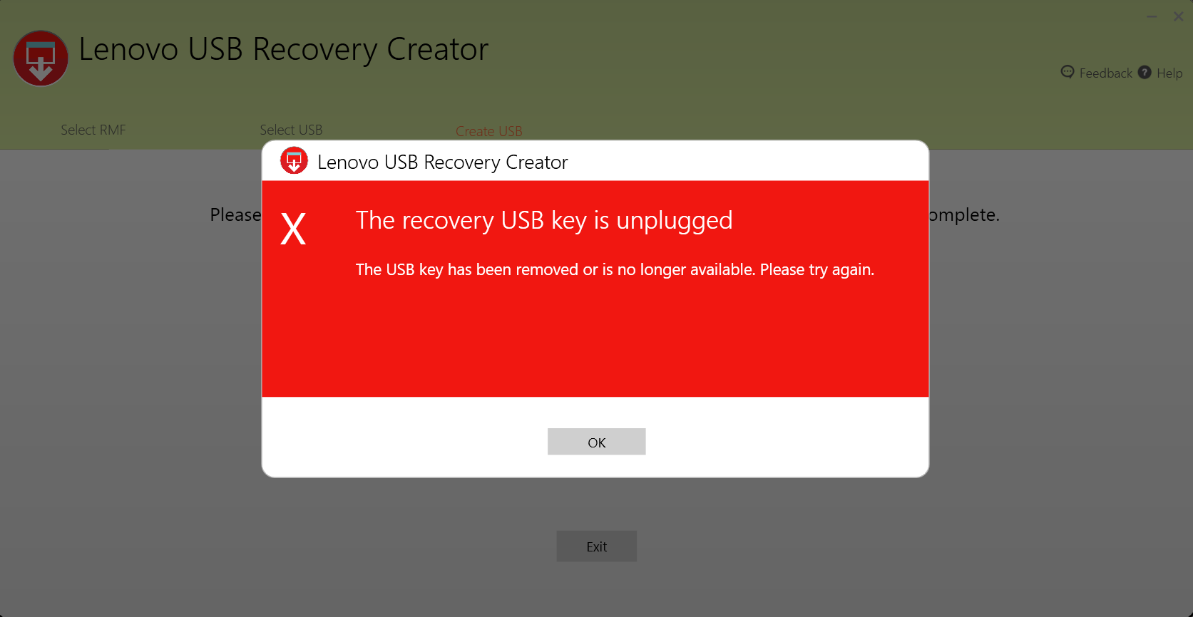 unable-to-complete-creating-recovery-usb-key - English Community - LENOVO  COMMUNITY